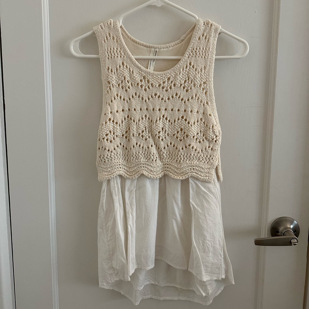 Anthropologie Cream Crochet Layered Tank Top
